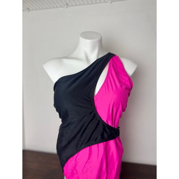 SHEIN Plus Swimsuit Neon Pink / Black, Buckle Detail on Waist - Size 3X NWOT - Picture 1 of 12